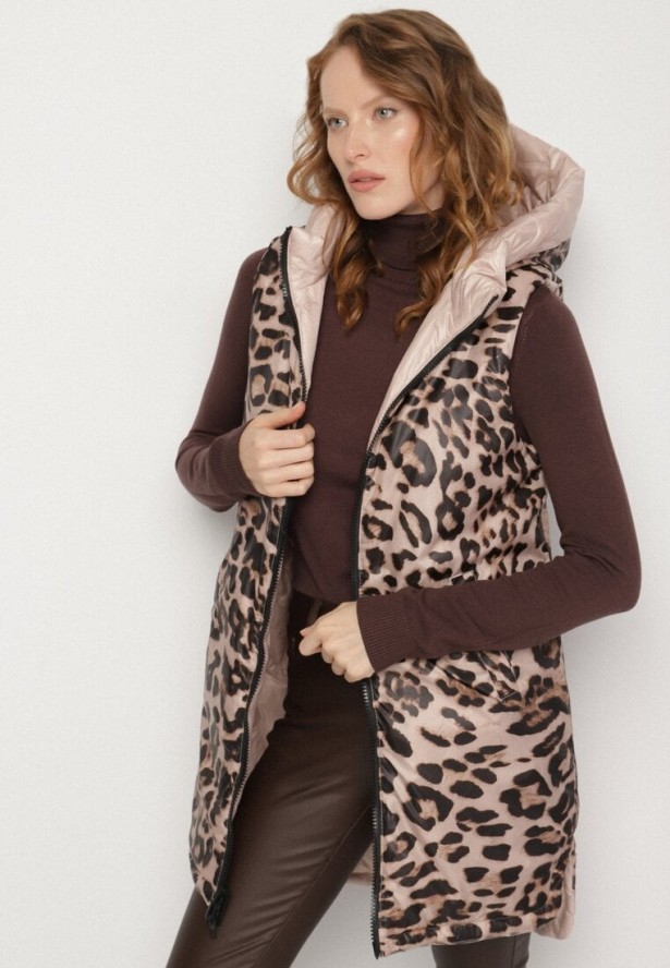 Złoto-Różowa Dwustronna Pikowana Kamizelka z Kapturem Ennorwe