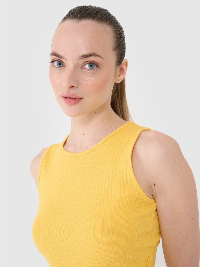 4F Crop top dzianinowy damski - żółty L