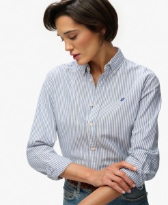 superdry Damska koszula Oxford slim z długim rękawem – AZURE BLUE STRIPE OXFORD
