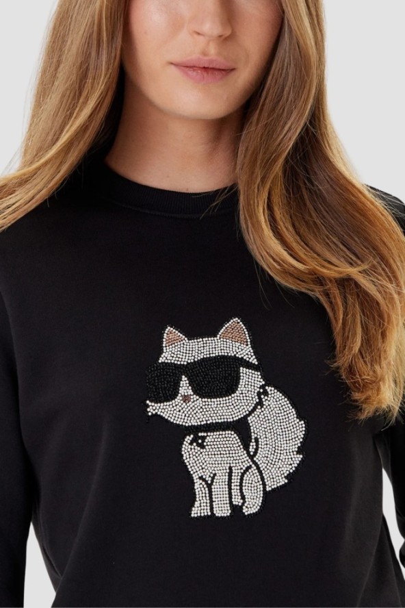 KARL LAGERFELD Bluza czarna damska z cyrkoniami Ikon RS, Rozmiar M