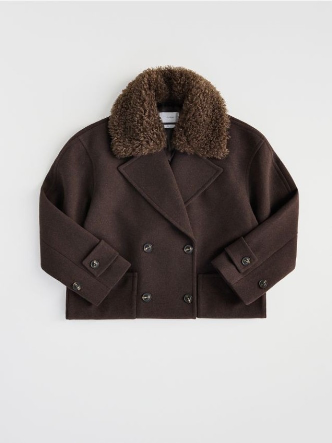 Płaszcz z dodatkiem wełny - ciemnobrązowy