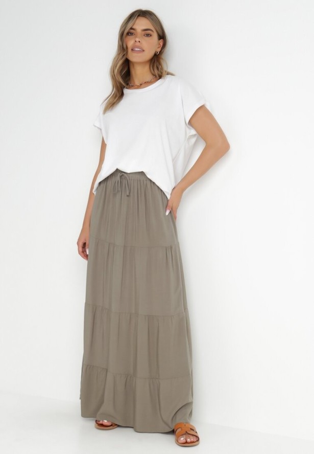 Ciemnozielona Rozkloszowana Spódnica z Bawełny Amalthea