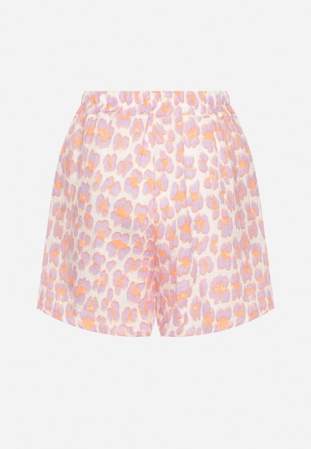 Pomarańczowe Bawełniane Szorty z Wysokim Stanem i Kieszeniami w Zwierzęcy Wzór Felasinea