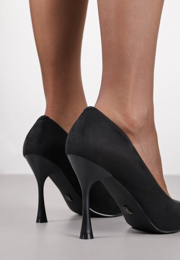 Czarne Szpilki Vices na Obcasie Typu Klepsydra ze Skórzaną Wkładką Elttime