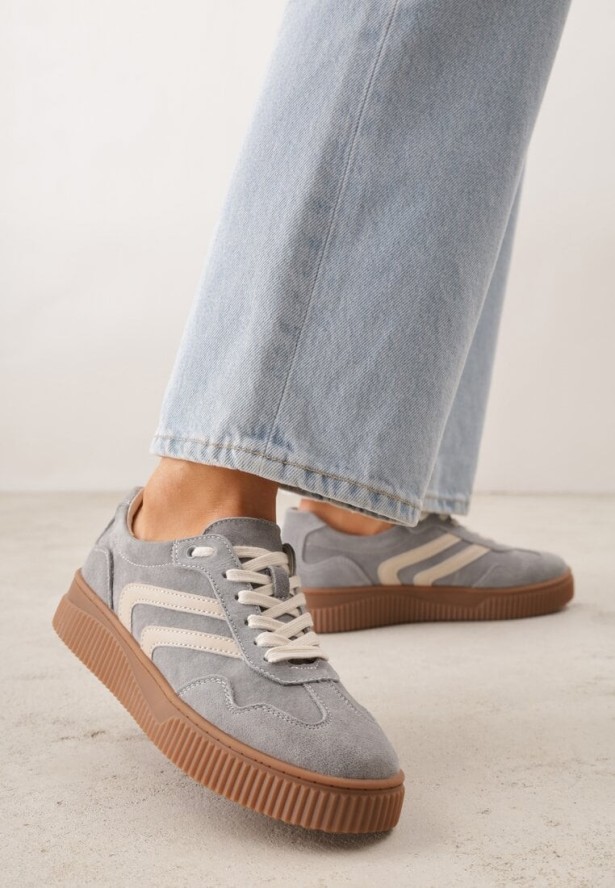 Ciemnoszare Sneakersy Retro Tenisówki z Naturalnego Zamszu ze Skórzaną Wkładką Beralene