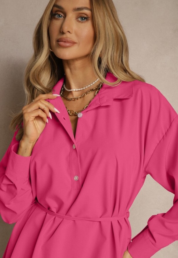 Fuksjowa Sukienka Koszulowa Typu Bombka Ozdobiona Paskiem Lavirivae