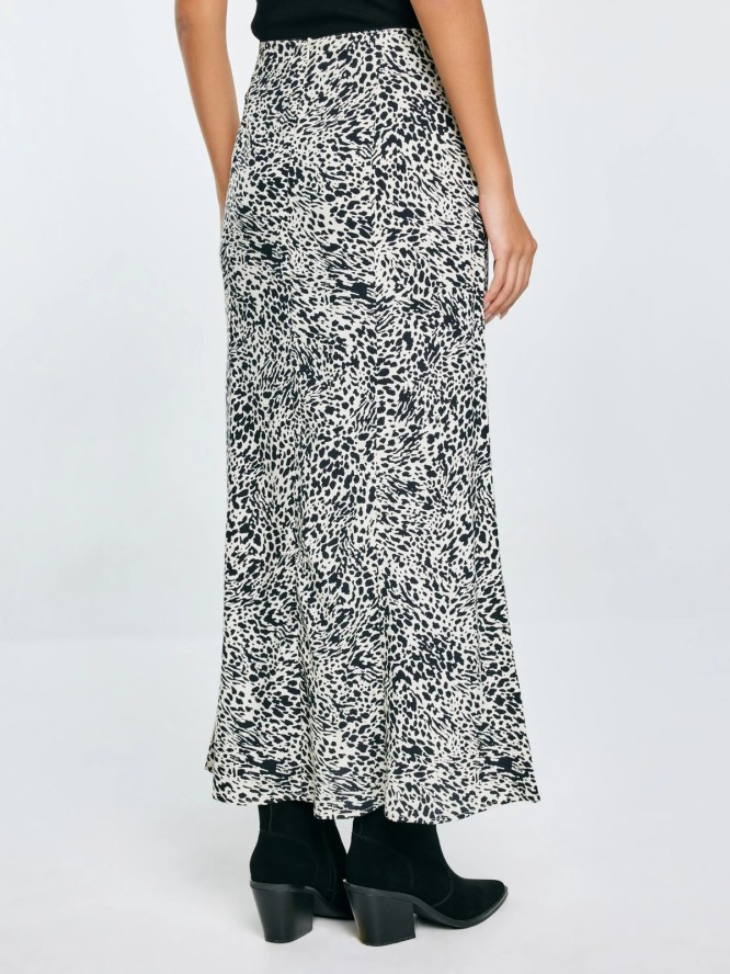 Spódnica damska midi z wiskozy z nadrukiem czarno-kremowa Arcelia 906