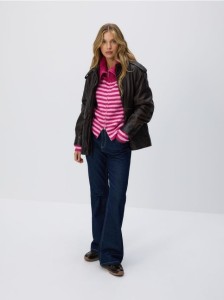 Kardigan w paski z golfem - wielobarwny