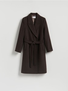 Płaszcz z wiązanym paskiem - ciemnobrązowy