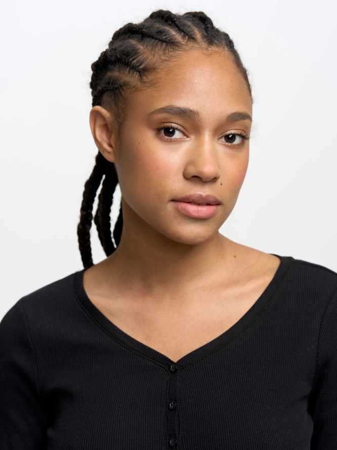 Bluzka damska z prążkowanej dzianiny czarna Nathalie 906