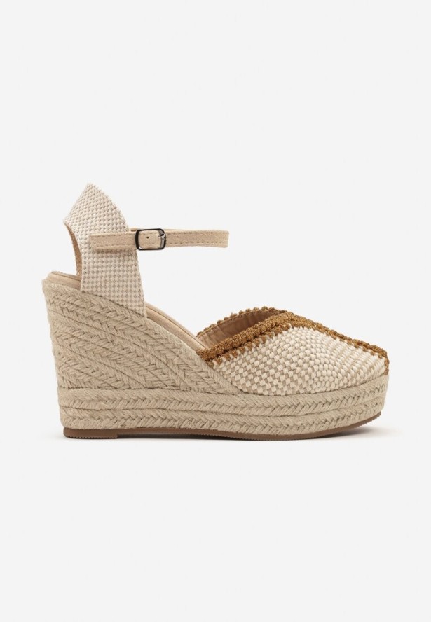 Beżowe Sandały na Koturnie z Plecionką Zeirea