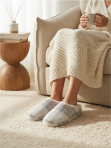 Ocieplane kapcie z kożuszkiem - różowy