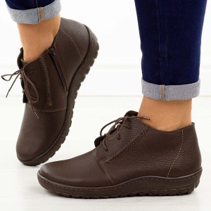 Czekoladowe skórzane Polskie botki damskie zimowe Deoni D466