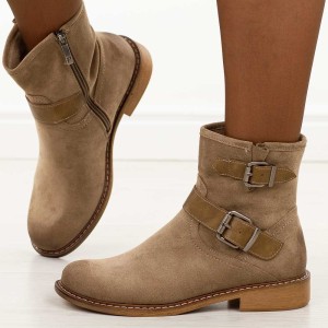 Beżowe zamszowe botki damskie Potocki 12739