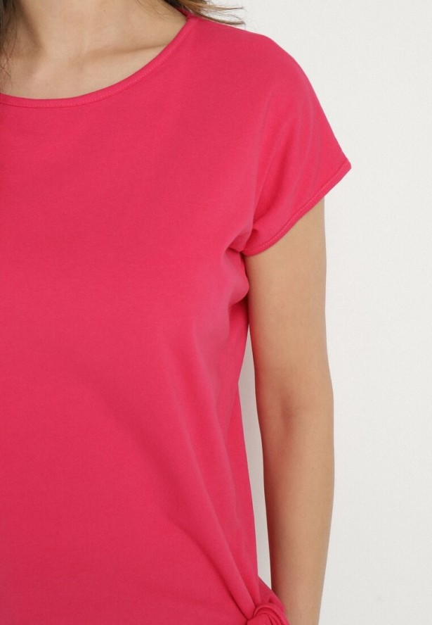 Różowy Bawełniany T-shirt z Wiązaniem Falmio
