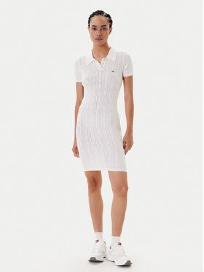 Tommy Jeans Sukienka dzianinowa Pointelle DW0DW20874 Écru Slim Fit