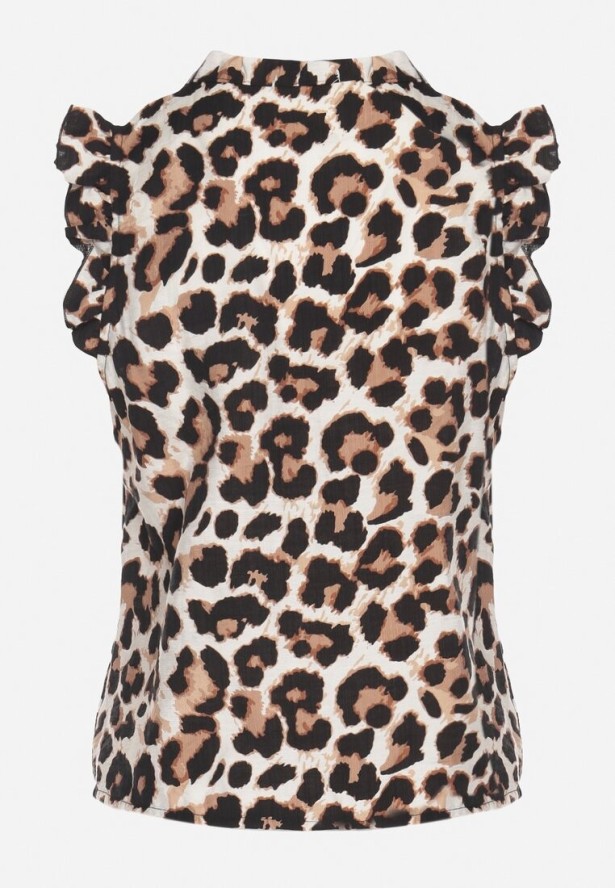 Beżowo-Brązowa Wiskozowa Koszula z Falbankami Zellio