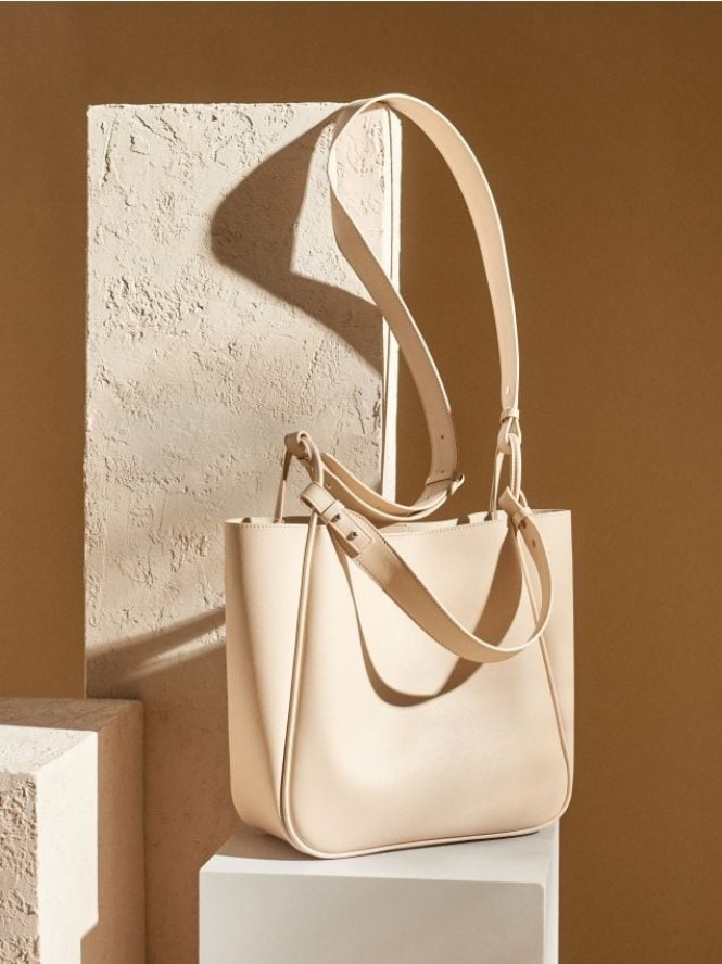 Torebka shopper z odpinaną kosmetyczką - kremowy