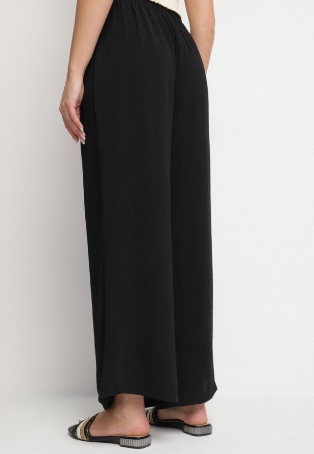 Czarne Spodnie Palazzo o Szerokim Kroju z Wysokim Stanem Aravenna