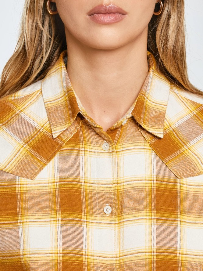 Koszula damska flanelowa w kratę żółto-brązowa Dreni 201