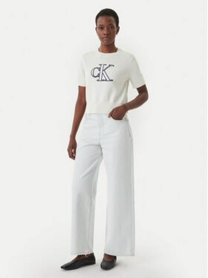 Calvin Klein Jeans Sweter LV047F356G Écru Regular Fit