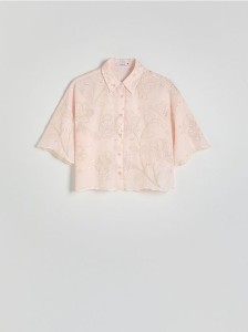 Bawełniana koszula z haftem - pastelowy róż