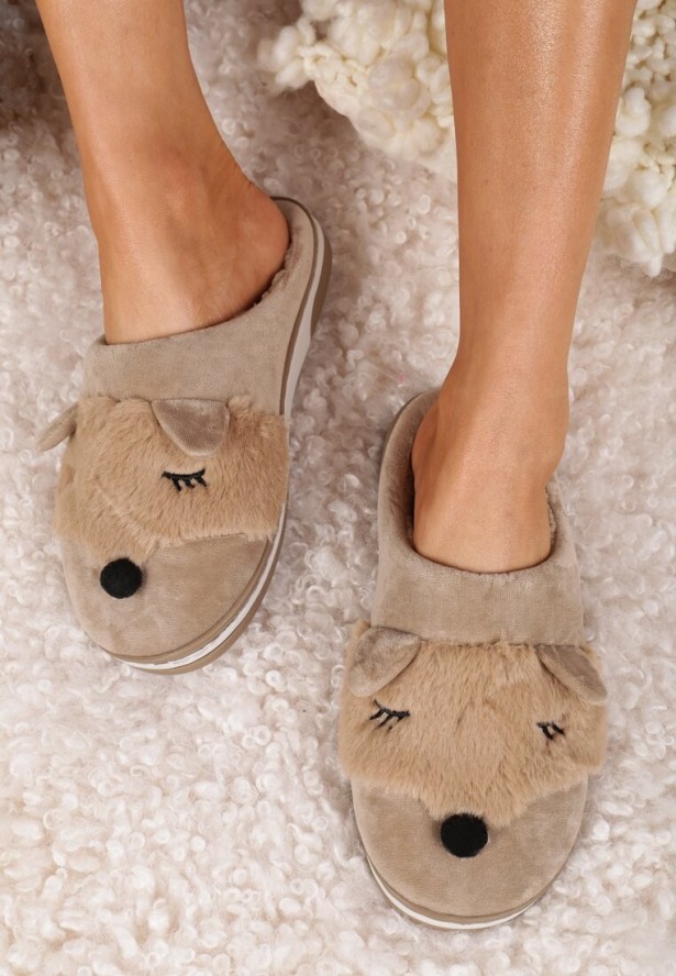 Beżowe Kapcie z Futerkiem i Ozdobnymi Uszami Vlavellla