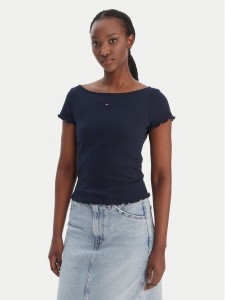 Tommy Jeans T-Shirt Lettuce Edge DW0DW22460 Granatowy Slim Fit