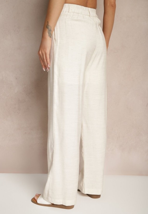 Beżowe Spodnie o Szerokim Kroju z Wiskozy High Waist Lisamara