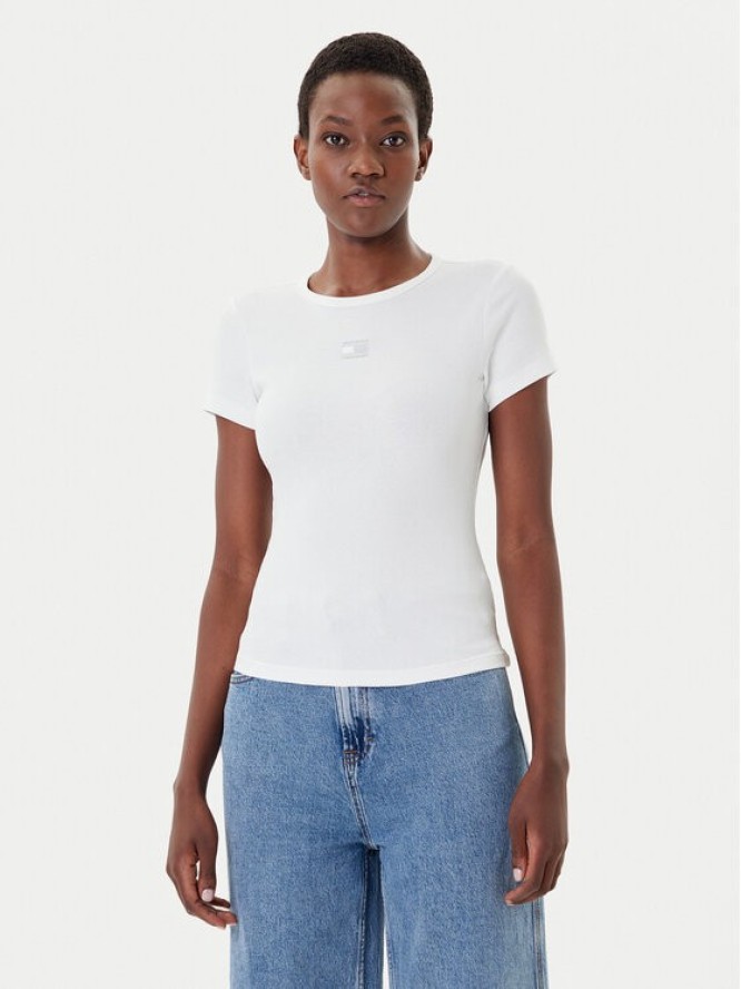 Tommy Jeans T-Shirt Badge DW0DW17881 Biały Slim Fit