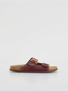 Klapki z owczej skóry - bordowy