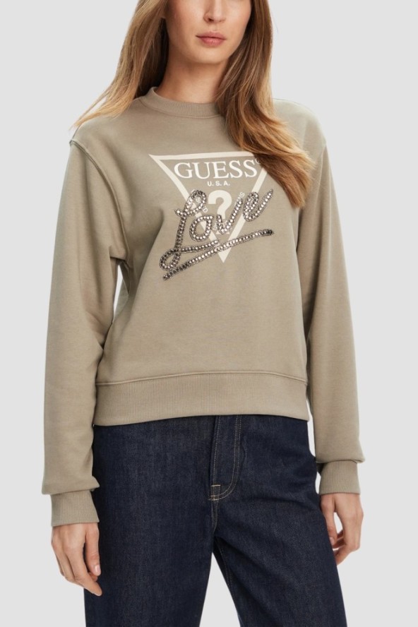 GUESS Zielona damska bluza Studded Love, Rozmiar M