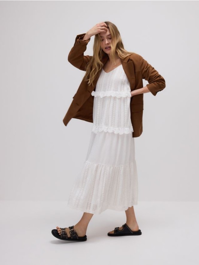 Bawełniana sukienka na ramiączkach - złamana biel