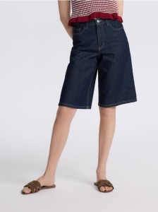 Jeansowe szorty z kantem - granatowy