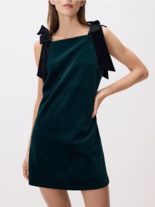 Welurowa sukienka mini - ciemnozielony
