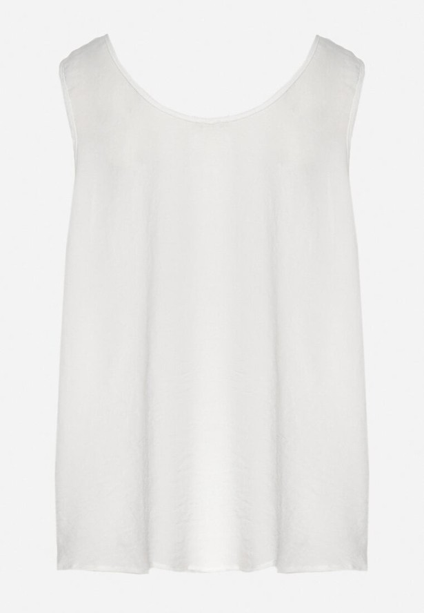 Biały Top na Szerokich Ramiączkach Zdobiony Guzikami Jenadorea