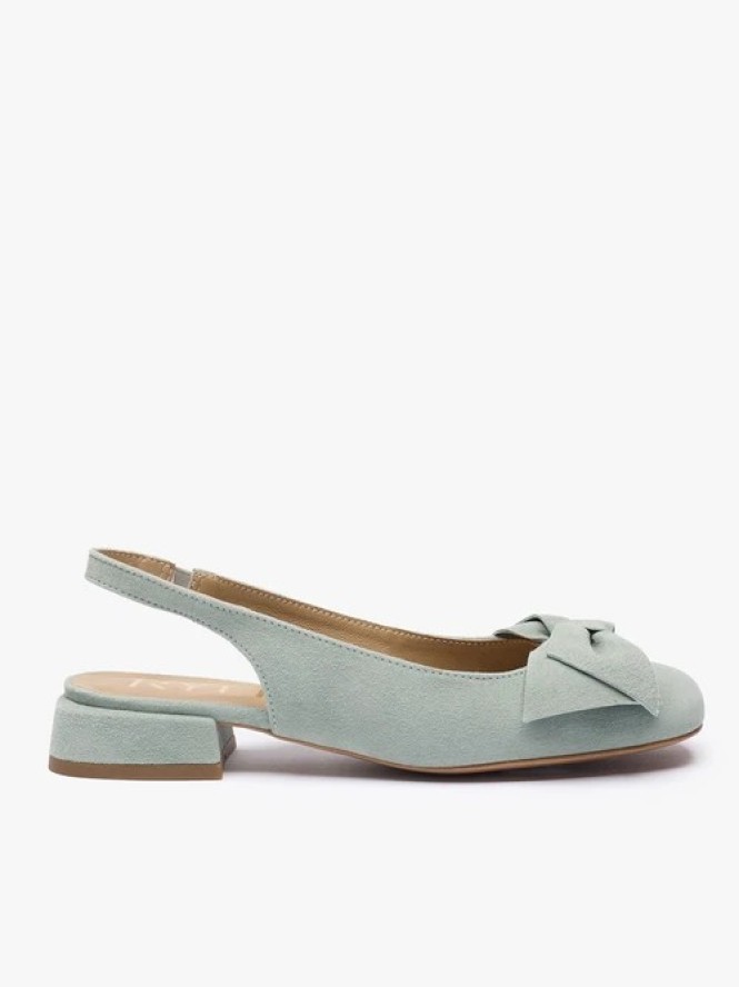 Morskie czółenka slingback bez pięty z kokardką