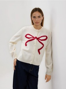 Kardigan z kokardką - kremowy