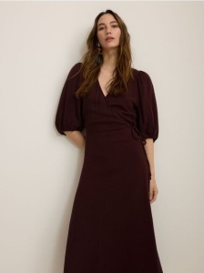 Muślinowa sukienka midi - brązowy