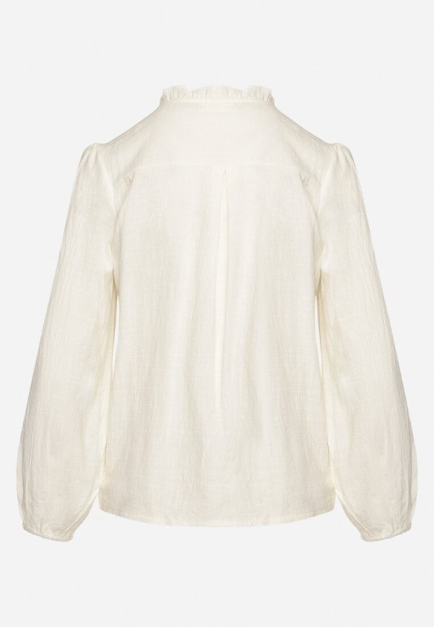 Beżowa Koszula z Bawełną i Wiskozą Ozdobiona Haftem Nalaviris