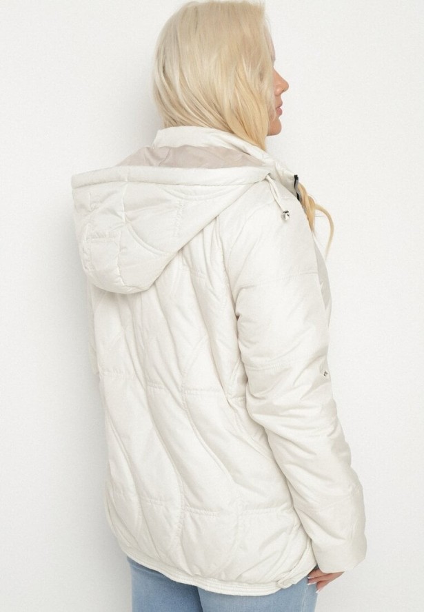 Jasnobeżowa Pikowana Kurtka z Odpinanym Kapturem i Kieszeniami Vilbia