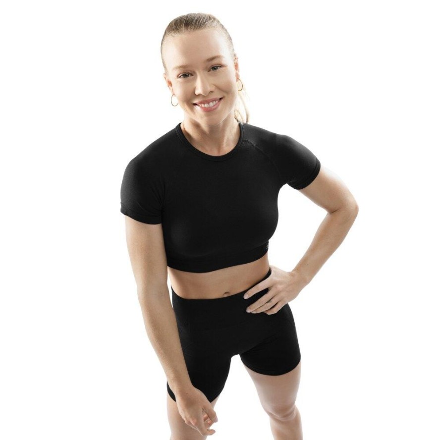 Damska bezszwowa sportowa koszulka crop top z krótkim rękawem Fitness Siroko A
