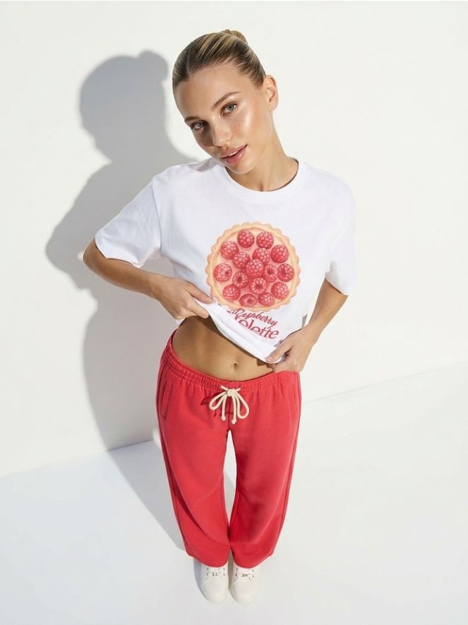 Spodnie dresowe wide leg - czerwony