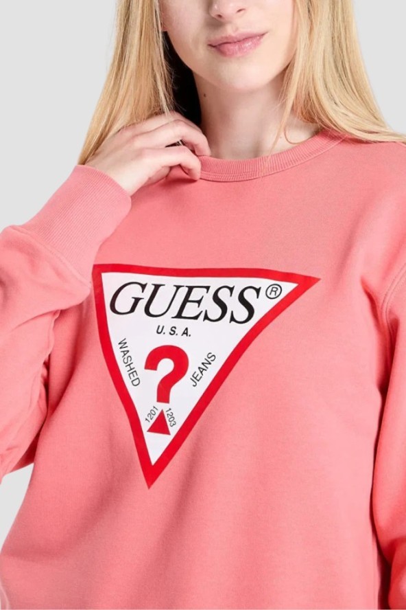 GUESS Różowa bluza damska Original Fleece, Rozmiar S