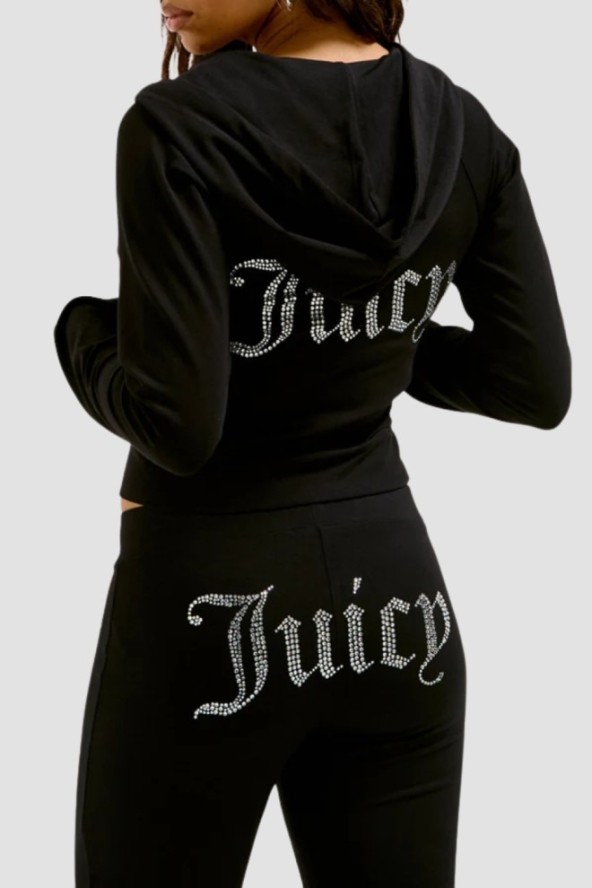 JUICY COUTURE Czarna bluza damska Single Jersey Ola Hoodie, Rozmiar L