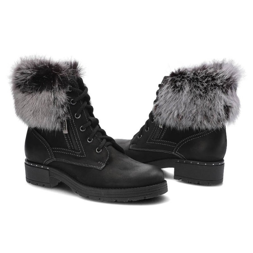 Czarne Botki Damskie Pollonus Ocieplane Obuwie