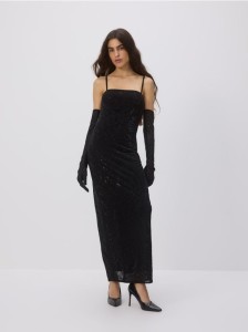 Sukienka tuba z rękawiczkami - czarny