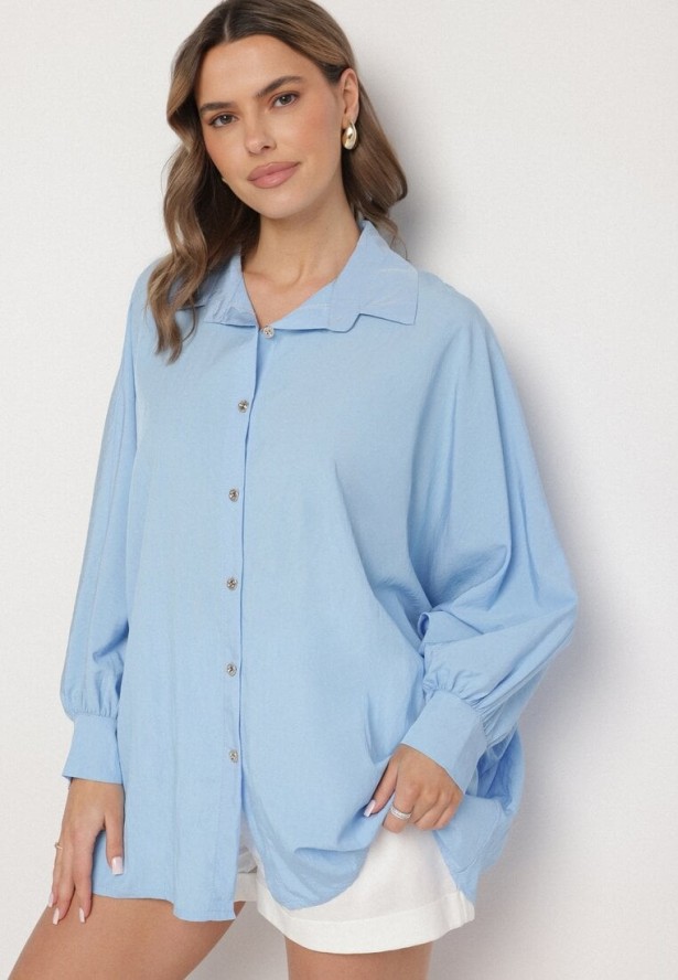 Niebieska Koszula z Wiskozą o Kroju Nietoperza Sonaretia