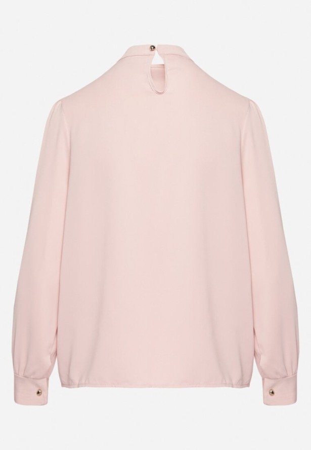 Różowa Bluzka Ozdobiona Falbaną i Perełkami Dorretia