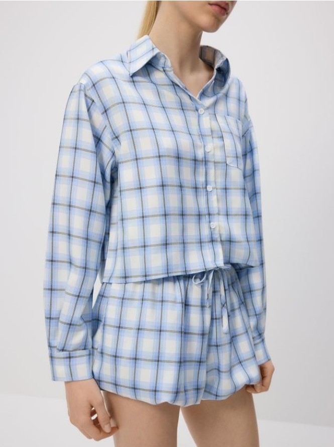 Szorty bombka w kratę - jasnoniebieski